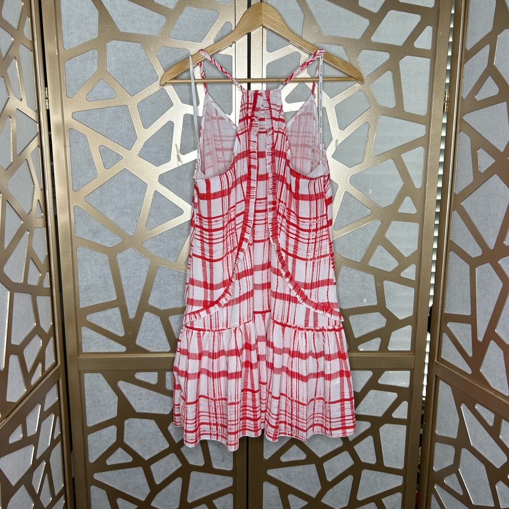 Avec Les Filles | Plaid Windowpane Grid Check Mini Dress White Red